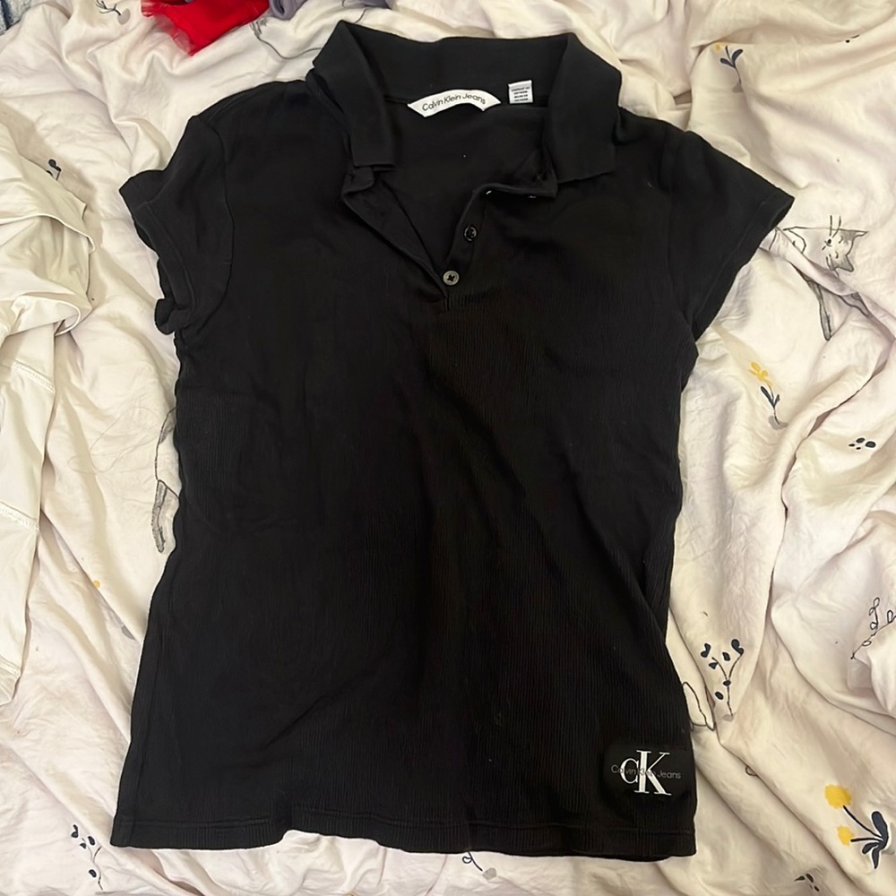 calvin klein | black fitted polo top | size XS